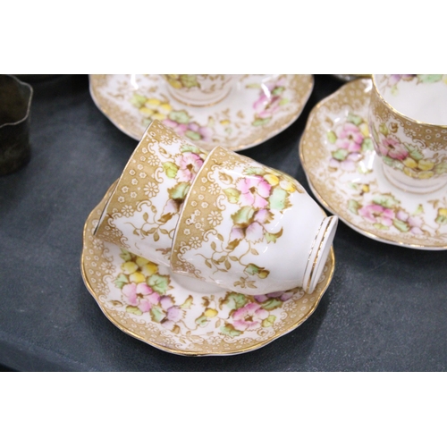 299 - FIVE ROYAL ALBERT 'LOVELACE' CUPS AND SAUCERS, A SUGAR BOWL AND EXTRA CUP, PLUS TWO ROYAL ALBERT 'OL... 