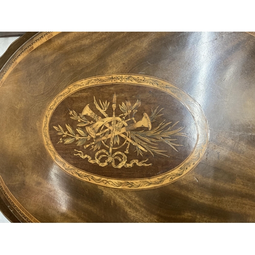 41 - AN OVAL INLAID TRAY WITH PIE CRUST EDGE LENGTH 72CM