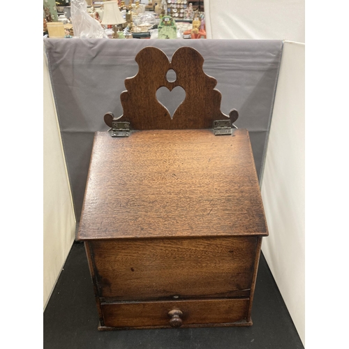 43 - A CIRCA 1800 WELSH GEORGIAN MAHOGANY SALT BOX WITH LOWER DRAWER, HEIGHT APPROX 39CM