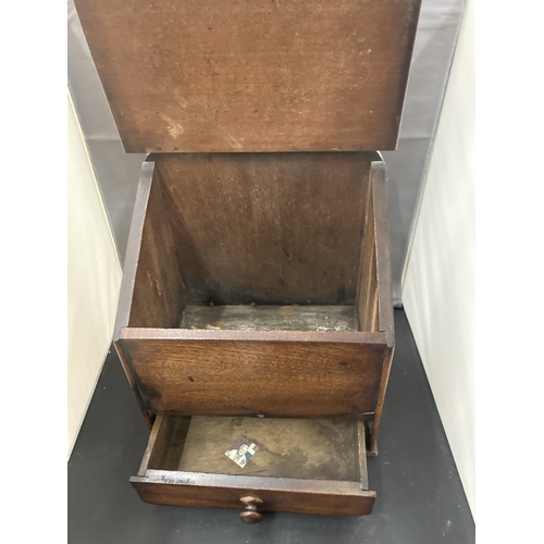 43 - A CIRCA 1800 WELSH GEORGIAN MAHOGANY SALT BOX WITH LOWER DRAWER, HEIGHT APPROX 39CM