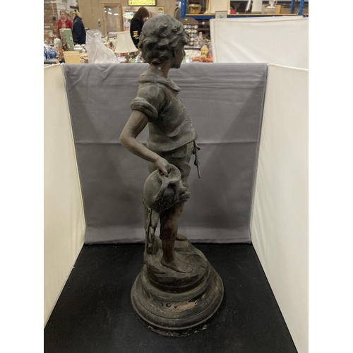 59 - A BRONZE EFFECT FIGURINE OF A BOY ON A PLINTH HEIGHT 47CM