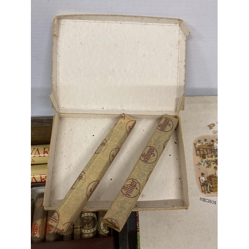 64 - A LARGE ASSORTMANT OF VINTAGE TOBACCO ITEMS TO INCLUDE TWO LEATHER CIGAR CASES, A CIGARETTE CASE, TW... 