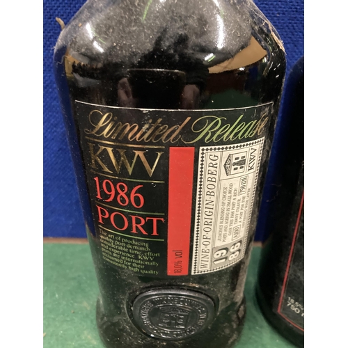 363 - TWO BOTTLES OR VINTAGE PORT TO INCLUDE LIMITED RELEASE KWV 1986 AND 1996 BOPLAAS PORT