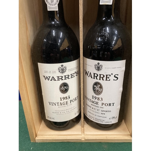 376 - TWO BOTTLES OF WARRE'S 1983 VINTAGE PORT PRODUCE OF PORTUGAL (75CL) IN A PRESENTATION BOX