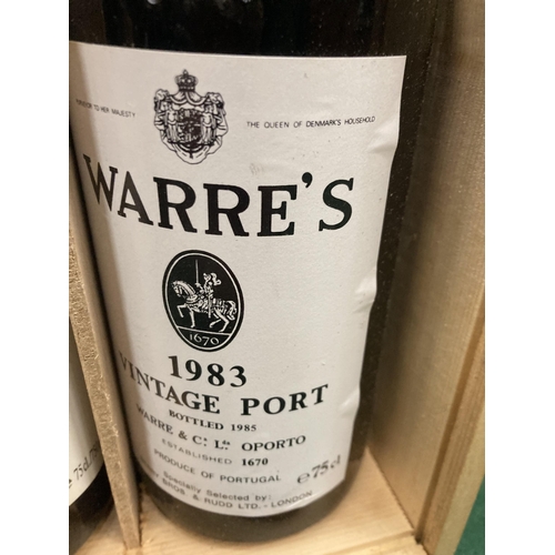 376 - TWO BOTTLES OF WARRE'S 1983 VINTAGE PORT PRODUCE OF PORTUGAL (75CL) IN A PRESENTATION BOX