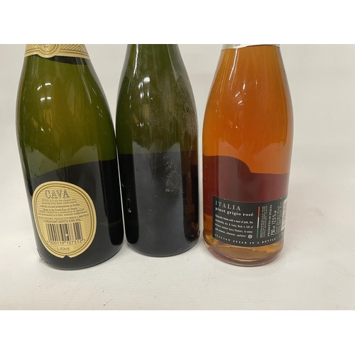 476 - THREE BOTTLES OF SPARKLING WINE TO INCLUDE ITALIA PINOT GRIGIO ROSE, CAVA BRUT AND REPACE SEC SEC SE... 