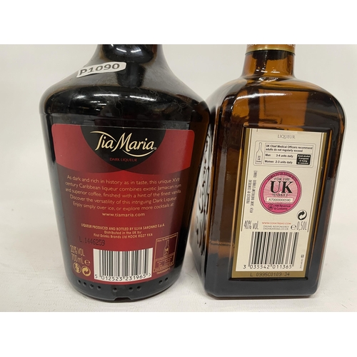 482 - A 700ML BOTTLE OF TIA MARIA TOGETHER WITH A 0.50 L OF COINTREAU