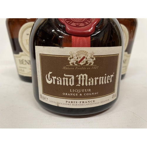 487 - TWO 700 ML BOTTLES OF BENEDICTINE TOGETHER WITH A 500 ML OF GRAND MARNIER