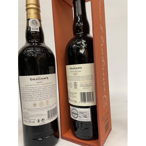 489 - FOUR BOTTLES OF PORT TO INCLUDE DOW'S TRADEMARK FINEST RESERVE - 75CL, GRAHAM'S 2017 LATE BOTTLED VI... 