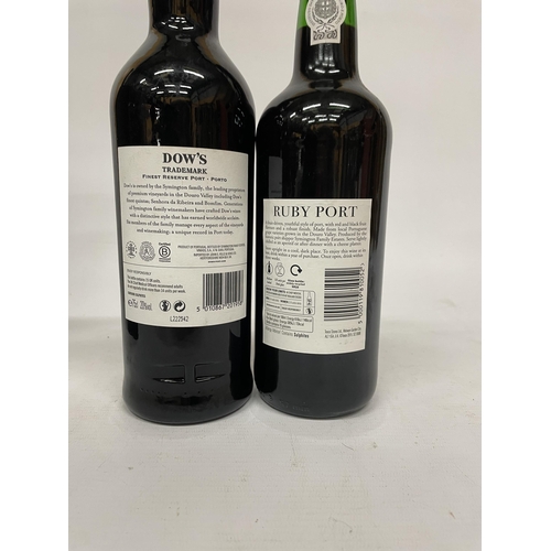 489 - FOUR BOTTLES OF PORT TO INCLUDE DOW'S TRADEMARK FINEST RESERVE - 75CL, GRAHAM'S 2017 LATE BOTTLED VI... 