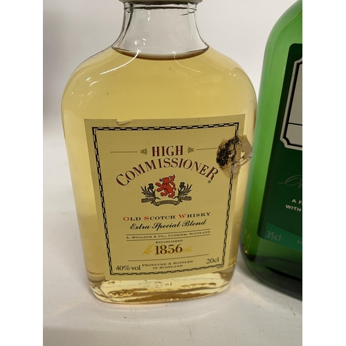 496 - A 20CL BOTTLE OF HIGH COMMISSIONER OLD SCOTCH WHISKY TOGETHER WITH A 35CL BOTTLE OF TRIPLE DISTILLED... 