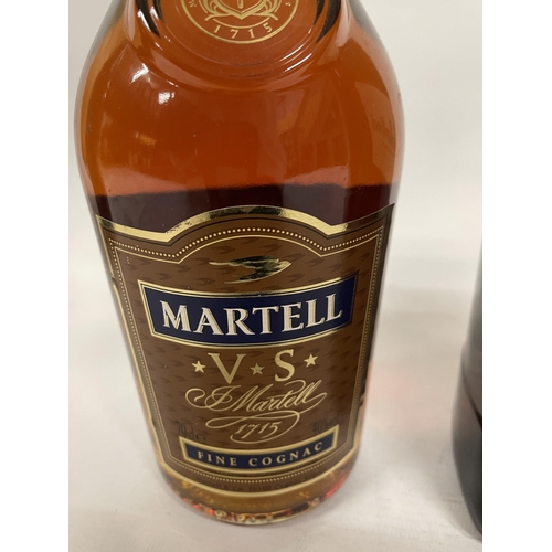 498 - A LITRE BOTTLE OF BALLANTINE'S FINEST SCOTCH WHISKY TOGETHER WITH A 70CL BOTTLE OF MARTELL V S FINE ... 