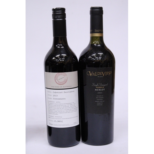 521 - SIX BOTTLES OF RED WINE TO INCLUDE VALDIVIESO RESERVE 2004, AUSTRALIAN CABERNET SAUVIGNON 2013, EL T... 