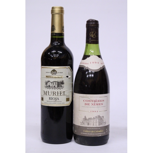 541 - FIVE BOTTLES OF RED WINE TO INCLUDE COSTIERES DE NIMES 1994, MAVRODAPHNE OF PATRAS (SWEET), NUITS-SA... 