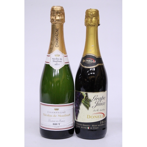 543 - THREE BOTTLES OF CHAMPAGNE TO INCLUDE MONOPOLE HEIDSIECK & CO., NICOLAS DE MONTBART AND G.H. MARTEL ... 