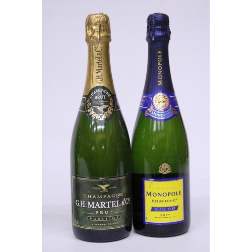 543 - THREE BOTTLES OF CHAMPAGNE TO INCLUDE MONOPOLE HEIDSIECK & CO., NICOLAS DE MONTBART AND G.H. MARTEL ... 