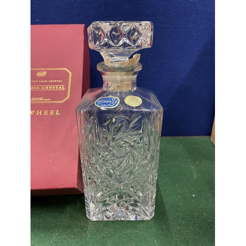 550 - A BOXED BOHEMIA CUT LEAD CRYSTAL PIN WHEEL DECANTER