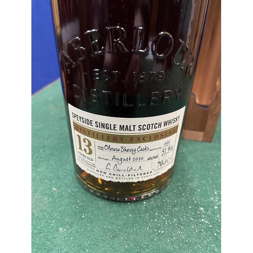 551 - A WOODEN BOXED ABERLOUR 13 YEAR OLD SPEYSIDE SINGLE MALT SCOTCH WHISKY DISTILLERY EXCLUSIVE OLOROSO ... 