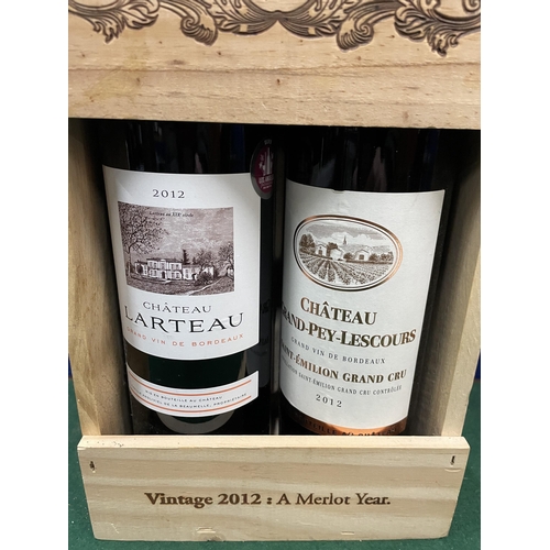 554 - TWO WOODEN BOXED BOTTLES OF BORDEAUX CHATEAUX WINE TO INCLUDE LARTEAU AND ST EMMILLION GRAND CRU