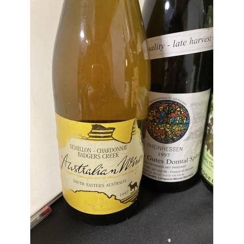 562 - SIX BOTTLES TO INCLUDE A 1997 RHEINHESSEN, A BADGERS CREEK SEMILLON CHARDONNAY, CHENIN BLANC, HOCK E... 