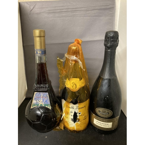 567 - THREE BOTTLES TO INCLUDE A VINO DA TAVOLA ROSSE GOAL 98, VIEILLE LIQEUR AND A PREMIER CUVEE BRUT