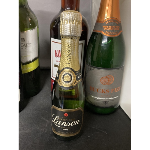 582 - SEVEN BOTTLES TO INCLUDE A SMALL BOTTLE OF LANSON CHAMPAGNE, GLUHWEIN, AUSTINS SUMMER PUNCH, BUCKS F... 