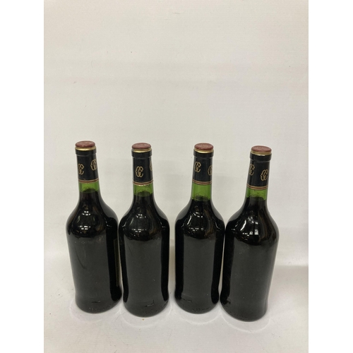 588 - FOUR BOTTLES OF CORDIER GRAND CRU CLASSE CHATEAU TALBOT 1978 BORDEAUX RED WINE