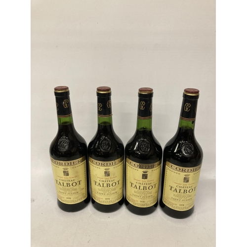 589 - FOUR BOTTLES OF CORDIER GRAND CRU CLASSE CHATEAU TALBOT 1978 BORDEAUX RED WINE