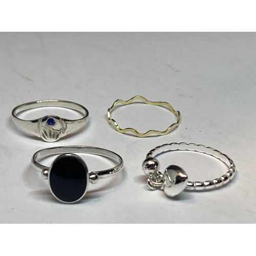 693 - FOUR MARKED SILVER RINGS TO INCLUDE A GOLD PLATED