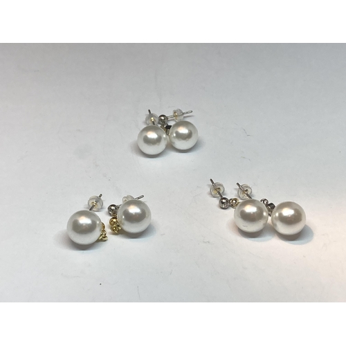 695 - THREE PAIRS OF PEARL STYLE DROP EARRINGS