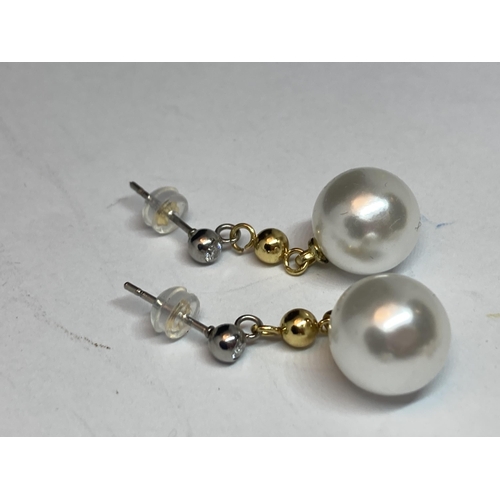 695 - THREE PAIRS OF PEARL STYLE DROP EARRINGS