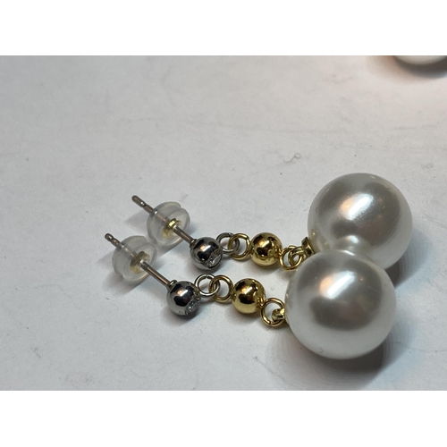 695 - THREE PAIRS OF PEARL STYLE DROP EARRINGS