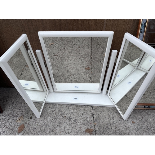 2900 - A WALL MIRROR AND WHITE TRIPLE DRESSING TABLE MIRROR