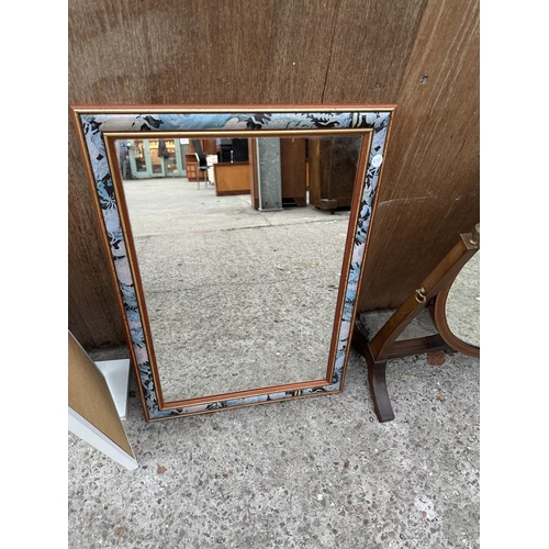 2900 - A WALL MIRROR AND WHITE TRIPLE DRESSING TABLE MIRROR