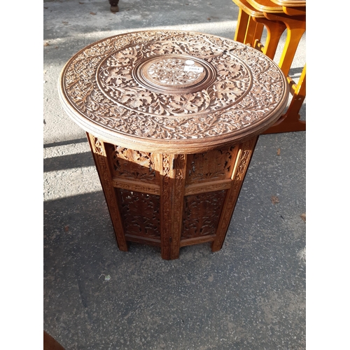 2884 - AN ANGLO INDIAN CARVED HARDWOOD OCCASIONAL TABLE, 17.5