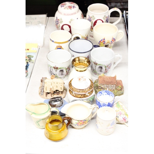 1152 - A QUANTITY OF CERAMICS TO INCLUDE COMMEMORATIVE ITEMS, COTTAGES, A WEDGWOOD TABLE LIGHTER, VINTAGE C... 