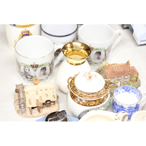 1152 - A QUANTITY OF CERAMICS TO INCLUDE COMMEMORATIVE ITEMS, COTTAGES, A WEDGWOOD TABLE LIGHTER, VINTAGE C... 