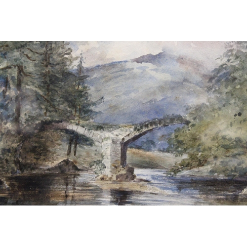 1154 - A FRAMED WATERCOLOUR OF A RIVER AND BRIDGE SCENE, SIGNED G H STUBINGTON