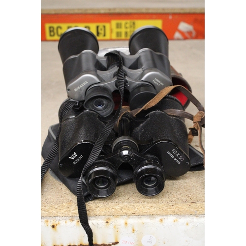 1192 - A PAIR OF MIRANDA BINOCULARS 10 X 50 MM FIELD 6.7 TOGETHER WITH A PAIR OF REGENT BINOCULARS 10 X 50 ... 