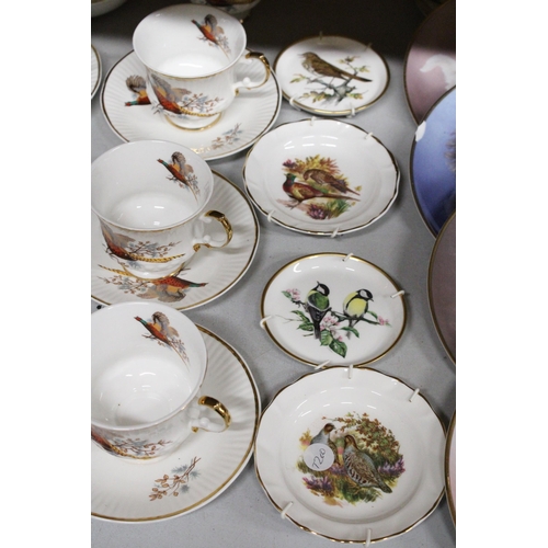 1202 - A SHERIDEN GENUINE STAFFORSHIRE PART TEASET DEPICTING GROUSE TOGETHER WITH FOUR SMALL WALL PLATES WI... 