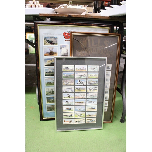 1210 - A COLLECTION OF THREE FRAMED CIGARETTE CARDS TO INCLUDE BRITAIN'S STEAM RAILWAYS, AEROPLANES, ETC.,