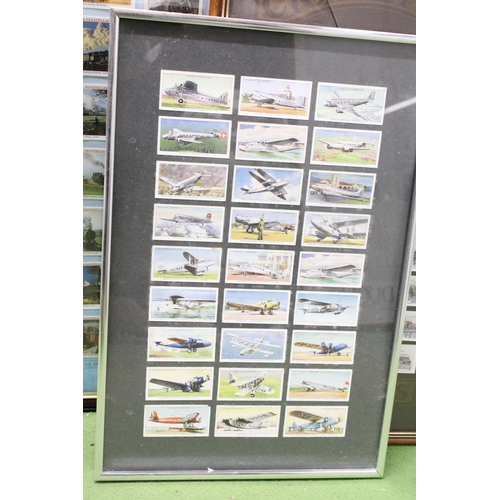 1210 - A COLLECTION OF THREE FRAMED CIGARETTE CARDS TO INCLUDE BRITAIN'S STEAM RAILWAYS, AEROPLANES, ETC.,