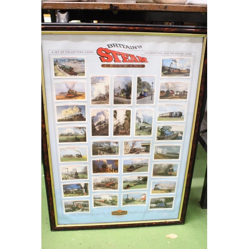 1210 - A COLLECTION OF THREE FRAMED CIGARETTE CARDS TO INCLUDE BRITAIN'S STEAM RAILWAYS, AEROPLANES, ETC.,