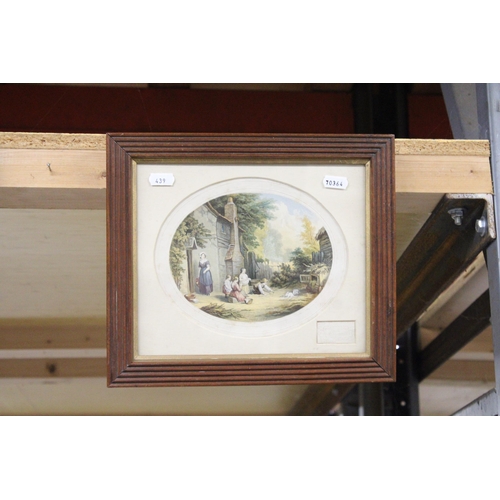 1290 - THREE FRAMED PRINTS - GRANDFATHER'S PIPE, THE PET RABBITS AND THE BLACKBERRY GATHERERS