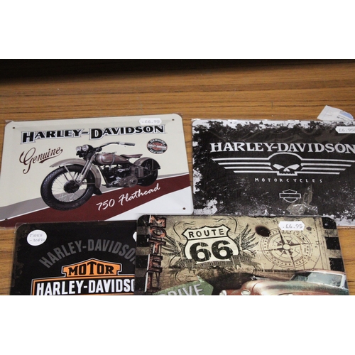 1296 - AN ASSORTMENT OF EIGHT METAL ADVERTISING SIGNS TO INCLUDE HARLEY DAVIDSON