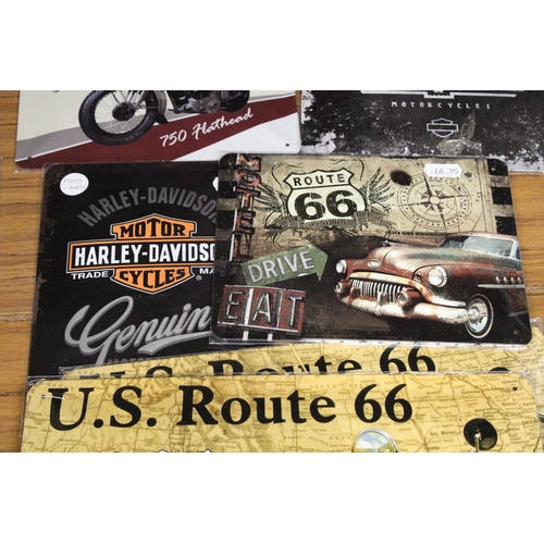 1296 - AN ASSORTMENT OF EIGHT METAL ADVERTISING SIGNS TO INCLUDE HARLEY DAVIDSON