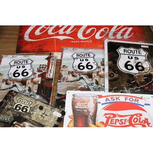 1299 - A QUANTITY OLF EIGHT METAL ADVERTISEMENT SIGNS TO INCLUDE COCA-COLA, PEPSI