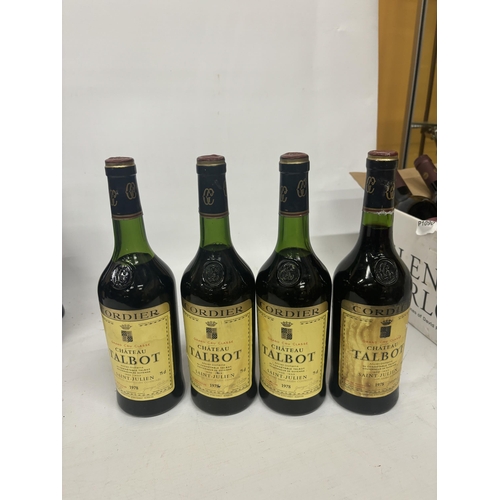 591 - FOUR BOTTLES OF CORDIER GRAND CRU CLASSE CHATEAU TALBOT 1978 BORDEAUX RED WINE