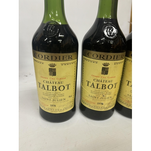 591 - FOUR BOTTLES OF CORDIER GRAND CRU CLASSE CHATEAU TALBOT 1978 BORDEAUX RED WINE