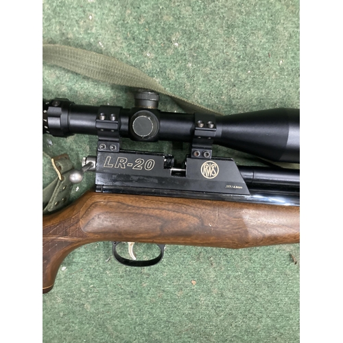 97 - AN RWS LR-20 .177 CALIBRE AIR RIFLE WITH PARKER - HALE SOUND MODERATOR AND BSA TELESCOPIC SIGHTS